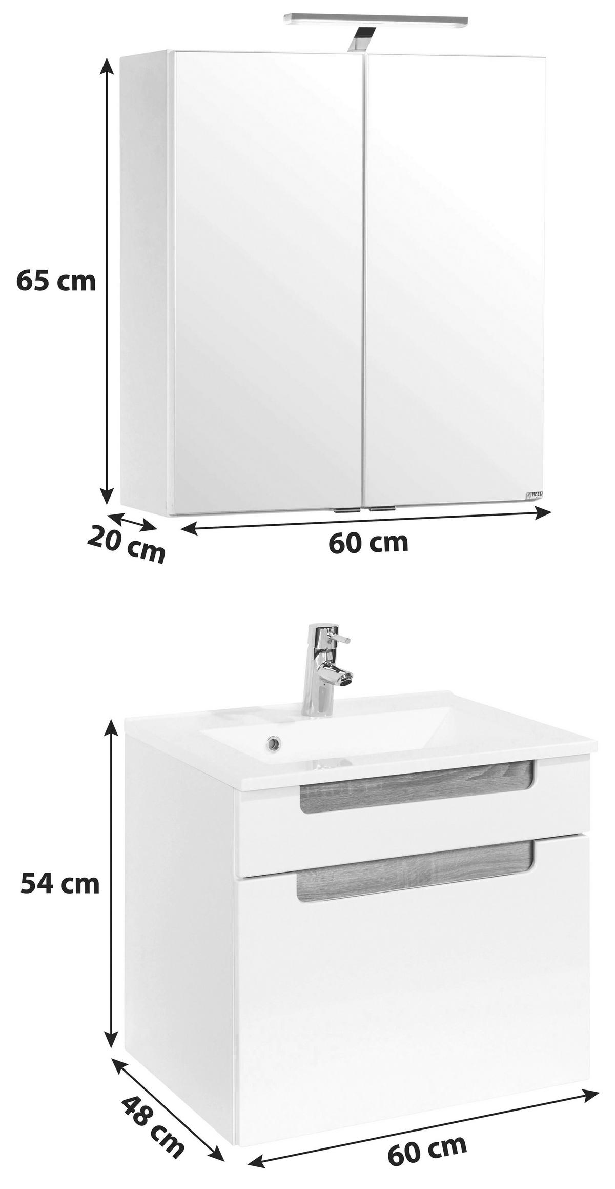 Badezimmer in Weiss/Eiche Sonoma 'Siena' - Weiß/Sonoma Eiche, MODERN, Holzwerkstoff/Stein (60cm) - Held