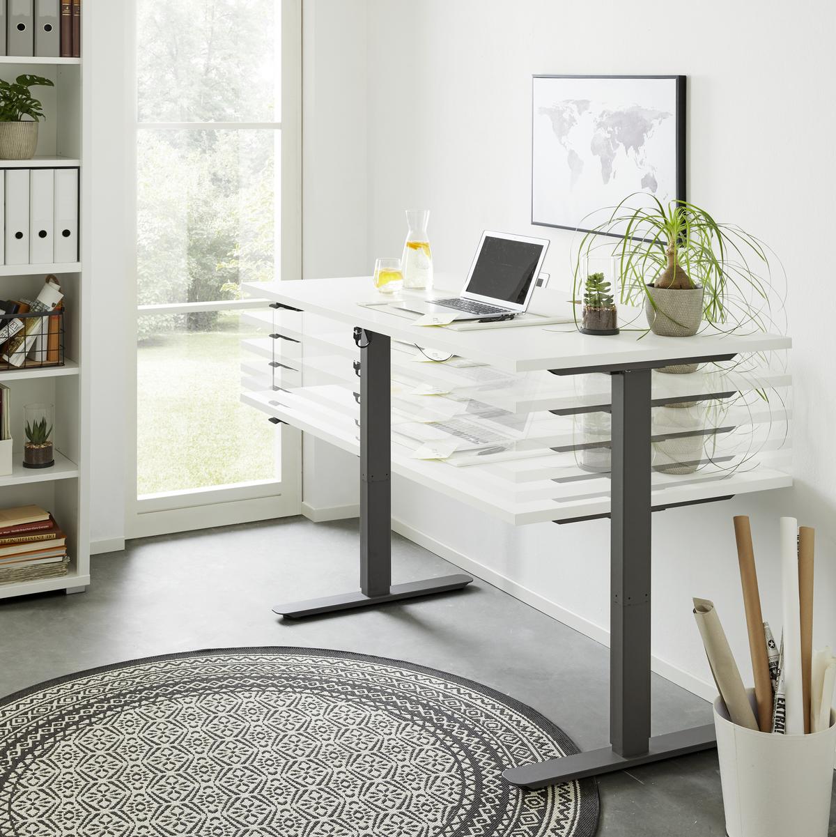 Schreibtisch höhenverstellbar in Weiss/Anthrazit - Weiss/Anthrazit, Modern (150/76 - 120/80cm) - Mömax