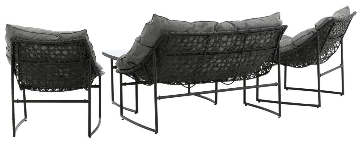 Loungegarnitur Tina 4-tlg. Grau/Schwarz - Schwarz/Grau, KONVENTIONELL, Kunststoff/Textil - Gardenson