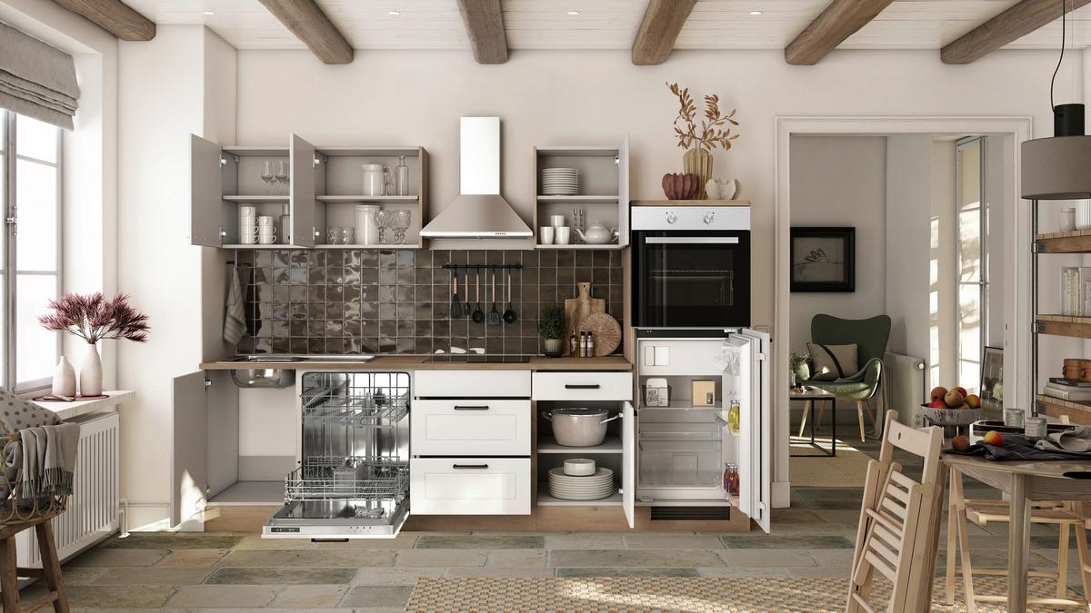 Kuhinjski Blok Z Aparati Julia, Bela, Barva Hrasta - črna/barve hrasta, Basics, kovina/leseni material (280cm) - FlexWell