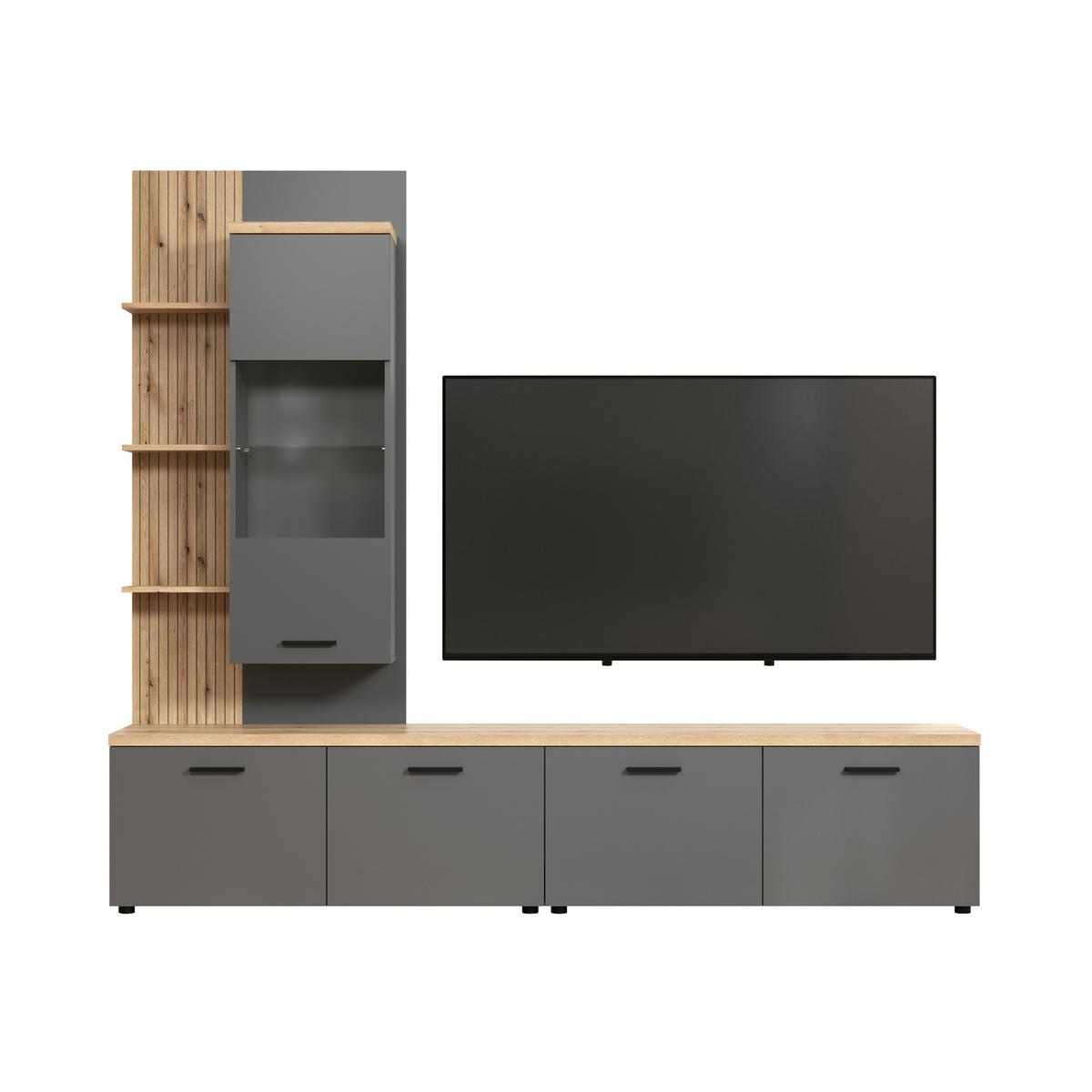 WOHNWAND BAGGIO - Eichefarben/Anthrazit, Design, Glas/Holzwerkstoff (240/212/40cm) - MID.YOU
