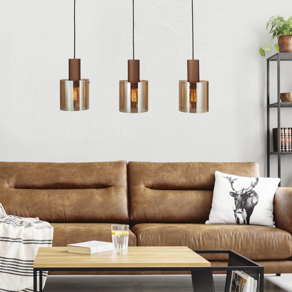 LAMPA WISZĄCA 99185A10 ALESUND AMBER - kolor bursztynowy, Design, metal/szkło (90/20/120cm) - Dieter Knoll