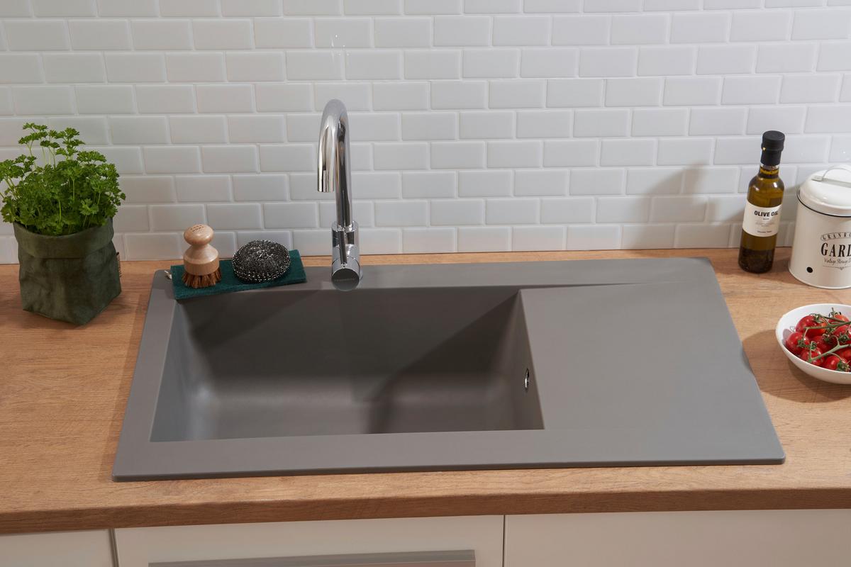 Einbauspüle Denver ca. 86x20x50 cm Grau - Grau, Trend, Glas/Kunststoff (86/20/50cm) - Respekta