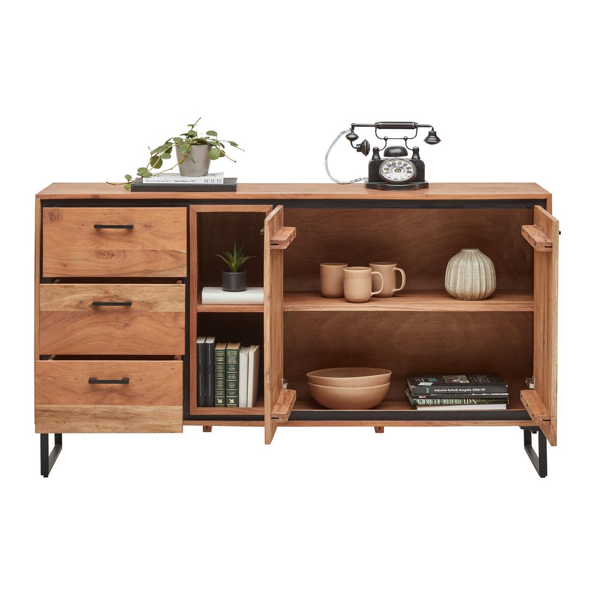 Sideboard Shiva Schwarz/Akaziefarben - Schwarz/Akaziefarben, MODERN, Holz/Metall (160/86/40cm) - Mömax
