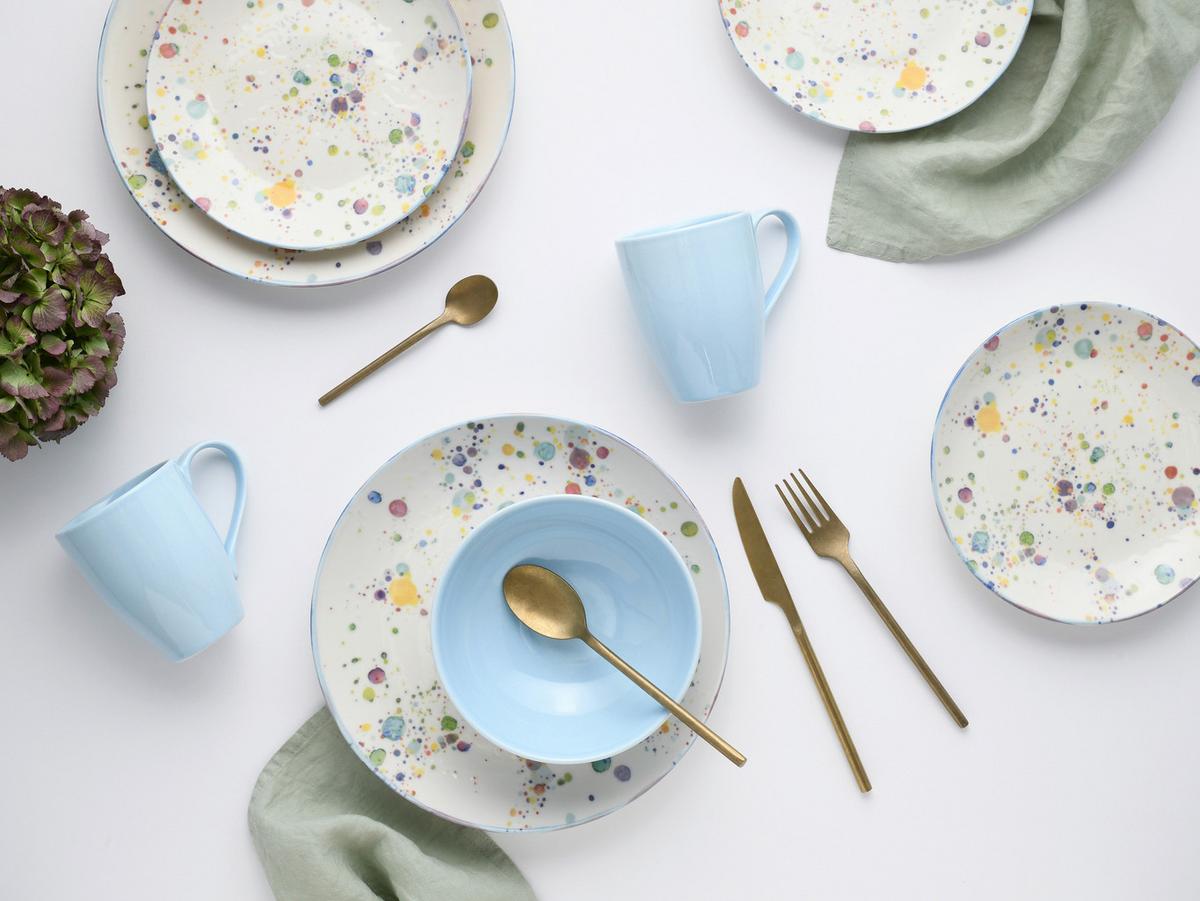 Kombinirani Servis Candy Drops, 16-Delni - svetlo modra/bela, Basics, keramika - Creatable