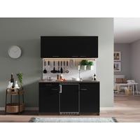 Miniküche Oliver mit Geräten ca. 150 cm Schwarz - Eichefarben/Schwarz, Basics, Holzwerkstoff/Kunststoff - Respekta
