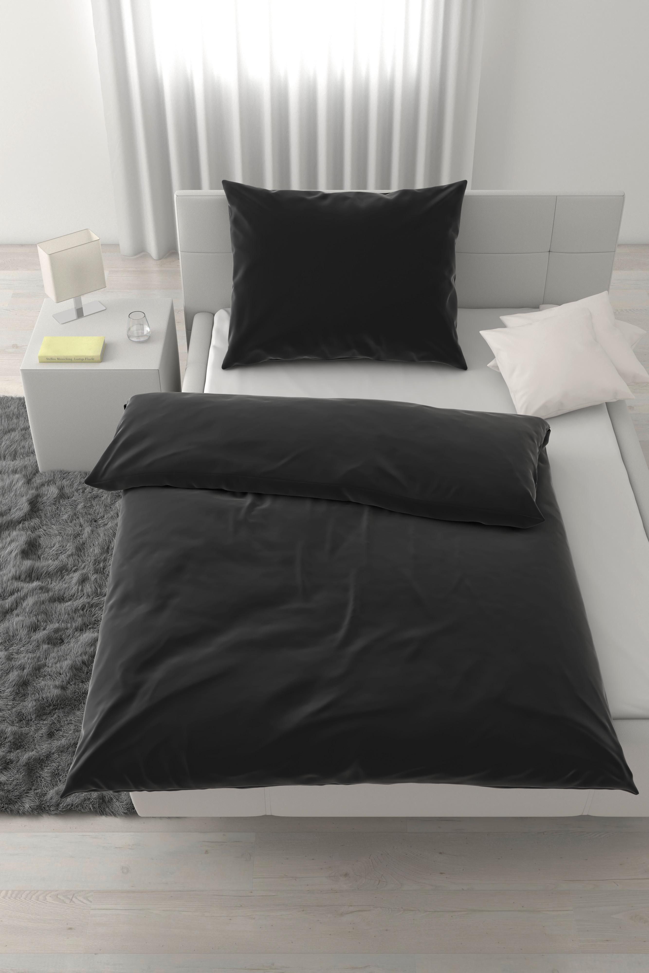 Lenjerie de pat Xenia Uni, 140x200/70x90 cm - negru, Modern, textil (140/200cm) - Premium Living