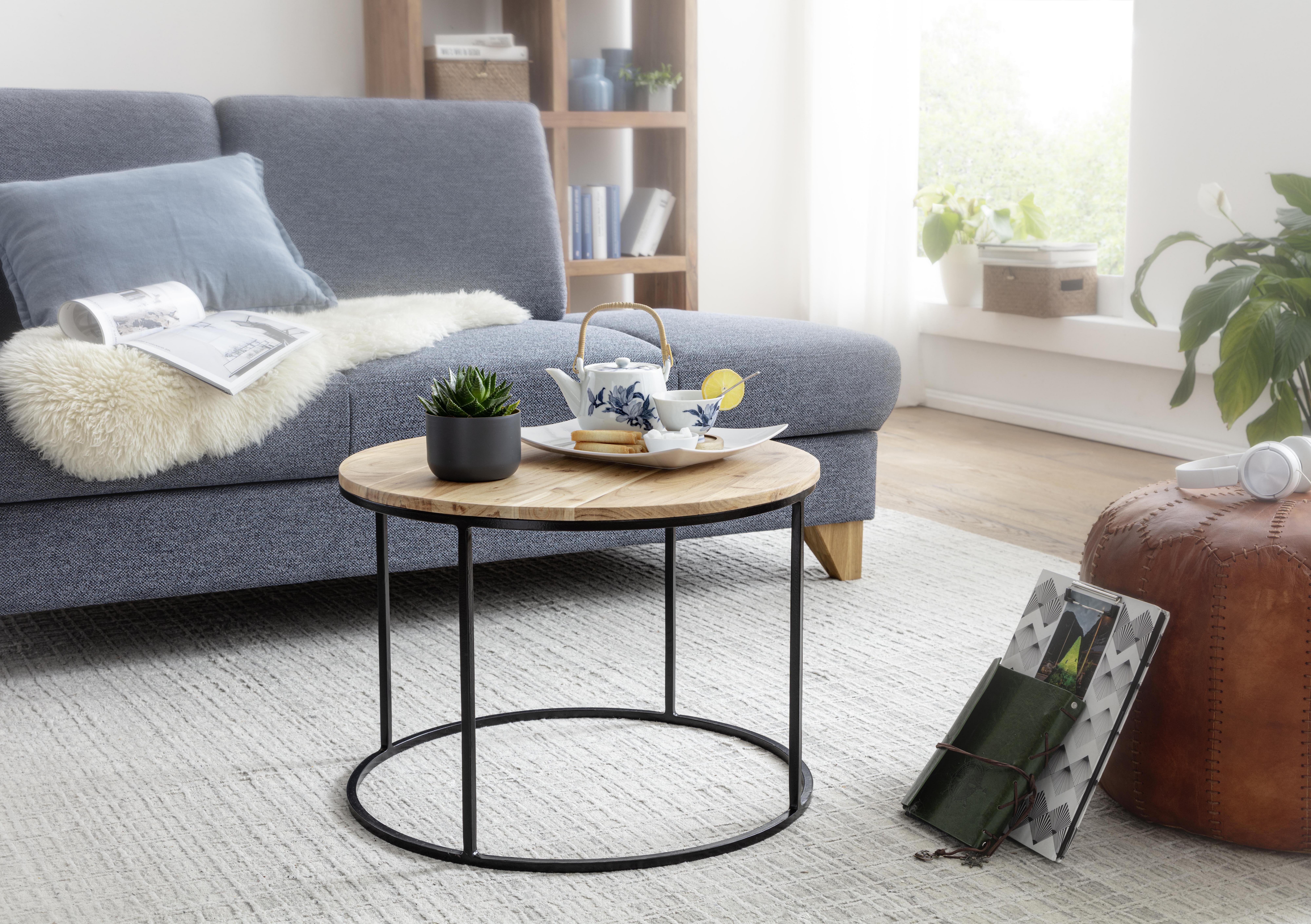 Couchtisch "WL5.959" , aus Akazie - Schwarz/Akaziefarben, MODERN, Holz/Metall (60/60/43cm) - MID.YOU