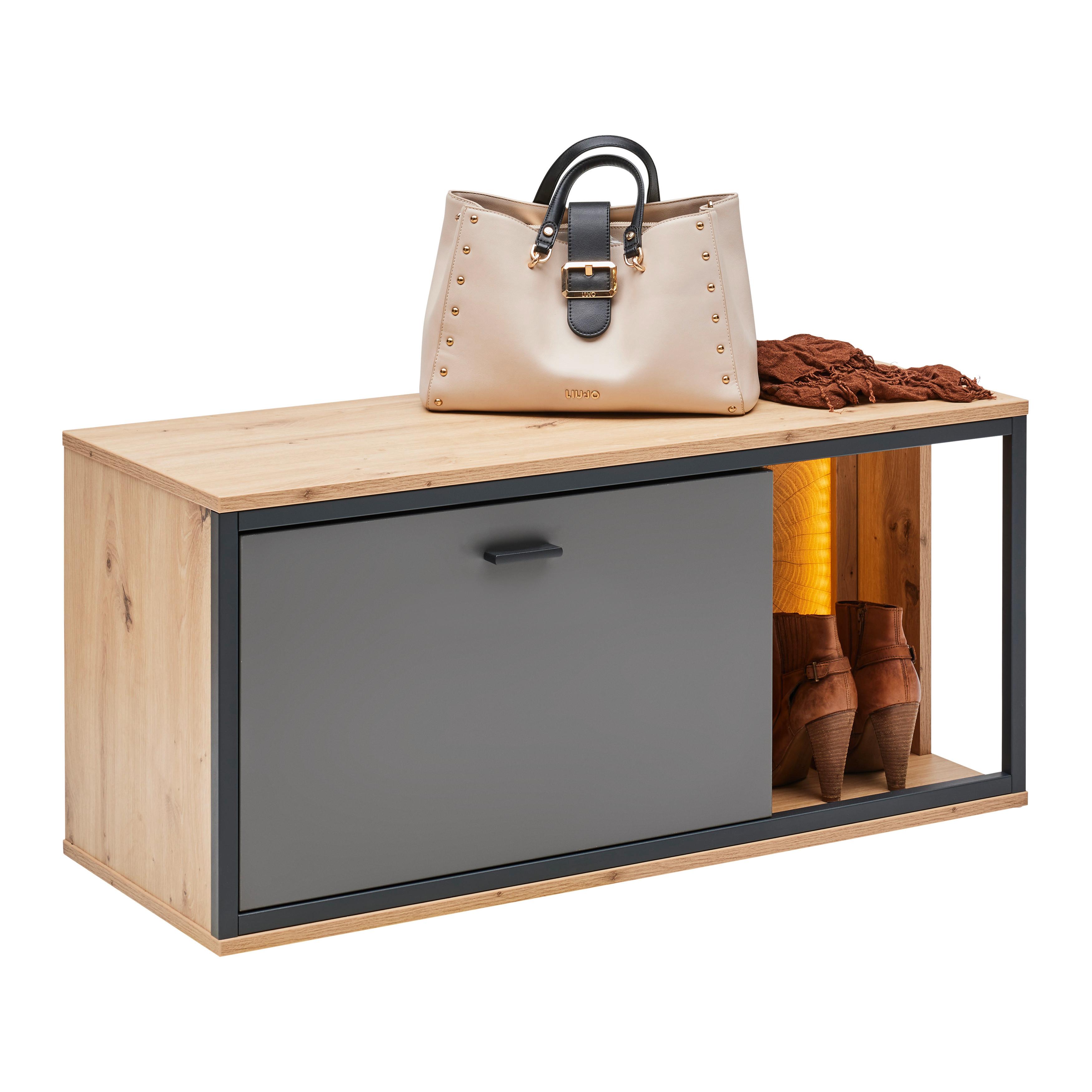 Garderobenbank Florenz Grau/Eiche Artisan - Schwarz/Eiche Artisan, MODERN, Holzwerkstoff/Kunststoff (94/44,9/37,3cm) - Premium Living