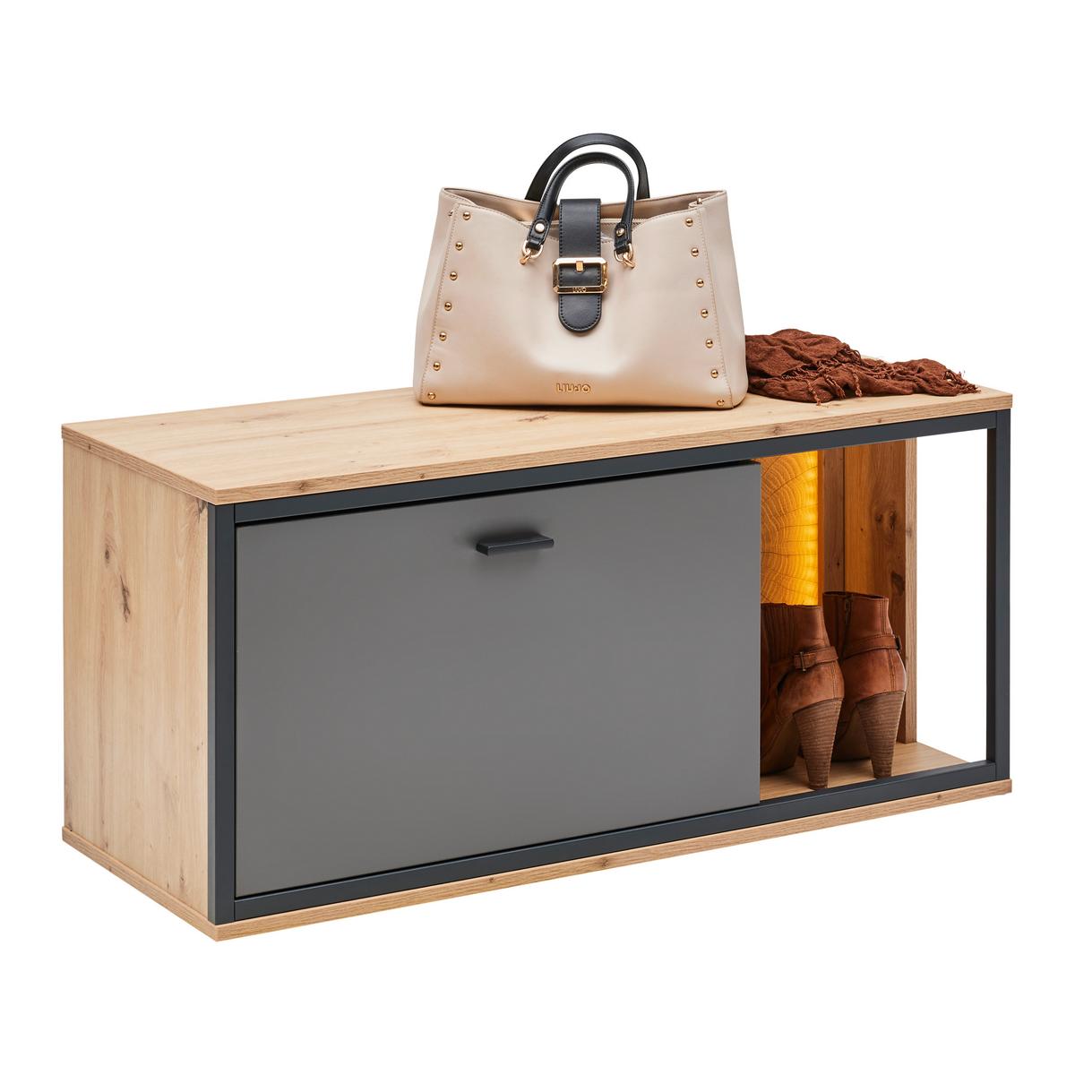 Garderobenbank Florenz Grau/Eiche Artisan - Schwarz/Eiche Artisan, Modern, Holzwerkstoff/Kunststoff (94/44,9/37,3cm) - Premium Living