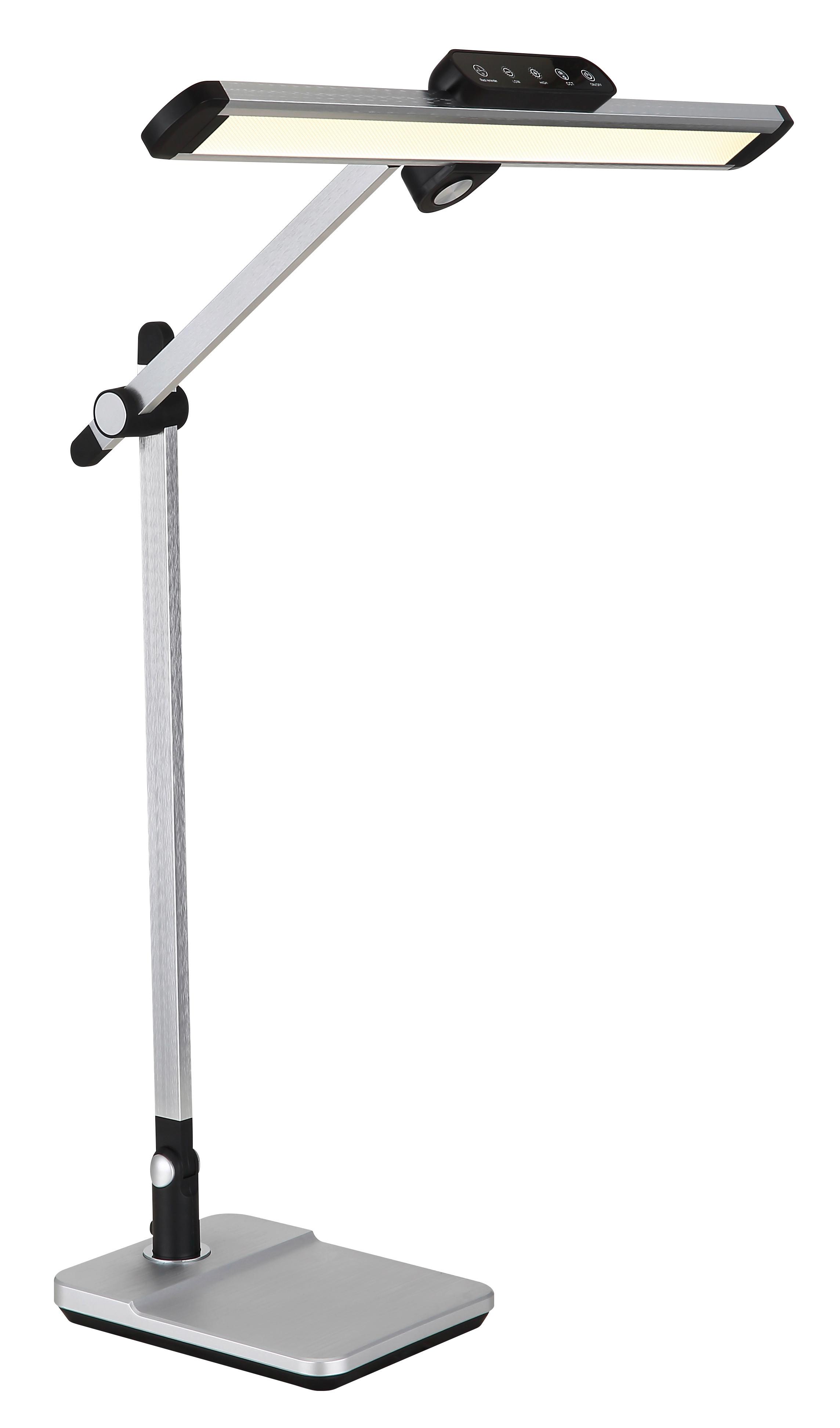 LED-Schreibtischleuchte Lopira Schwarz/Silber max. 12 Watt - Silberfarben/Schwarz, Design, Kunststoff/Metall (36,8/50/61,2cm) - Globo