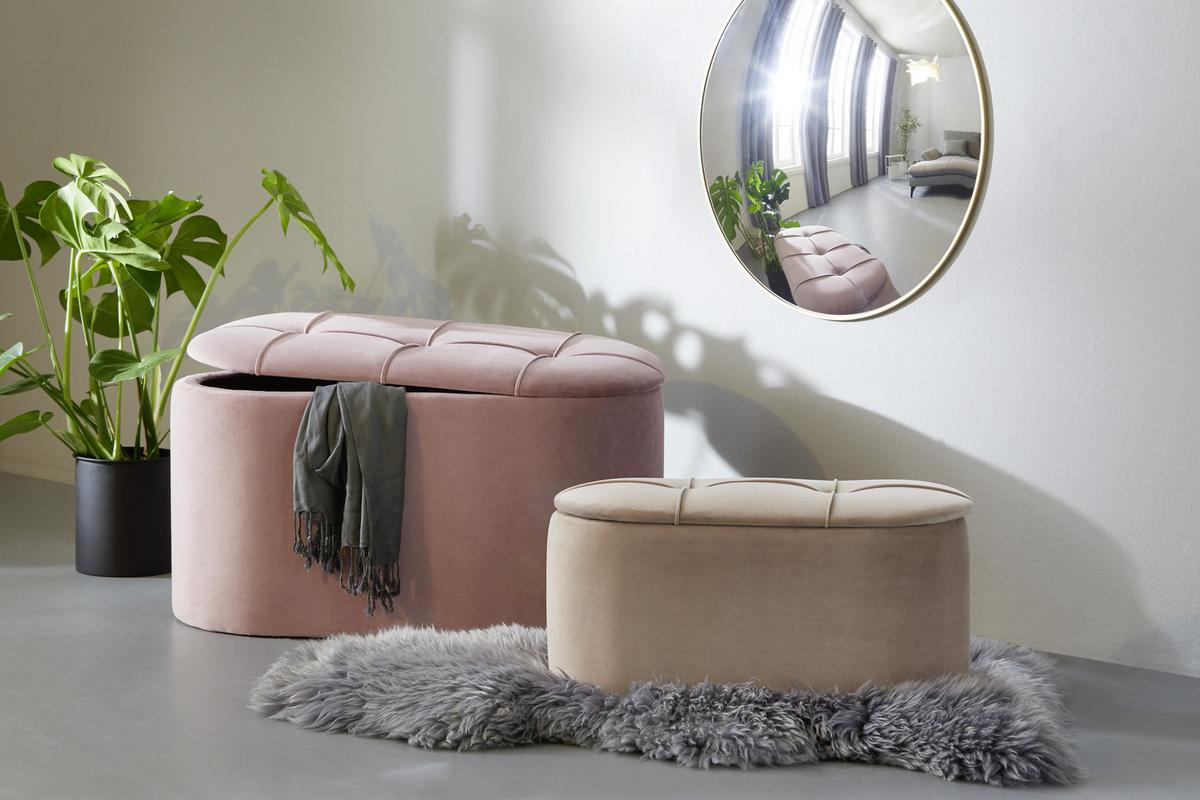 Sitzbank aus Samt, 2er Set - Flieder, Romantik / Landhaus, Holz/Textil (80/60/42/30/40/28cm) - Zandiara