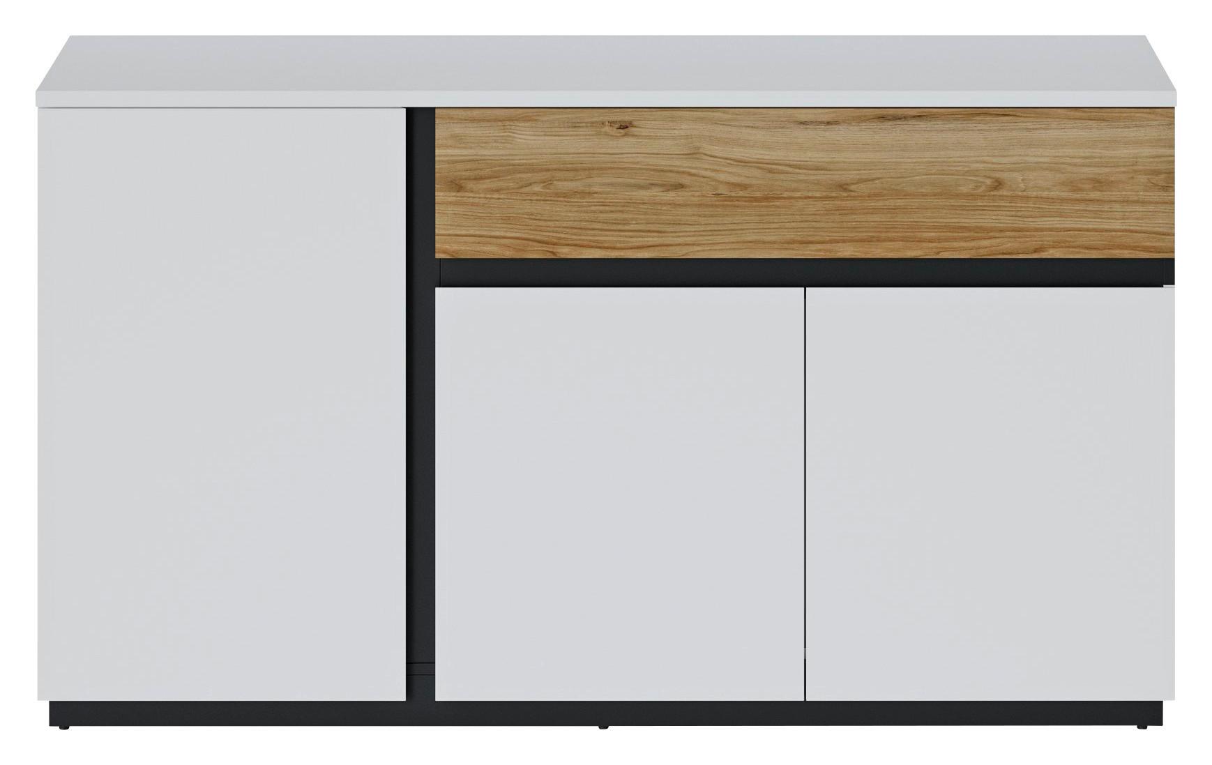 Komoda Novena - bijela/boje hrasta, Trend, drvni materijal/plastika (154,8/87,3/40cm) - Modern Living