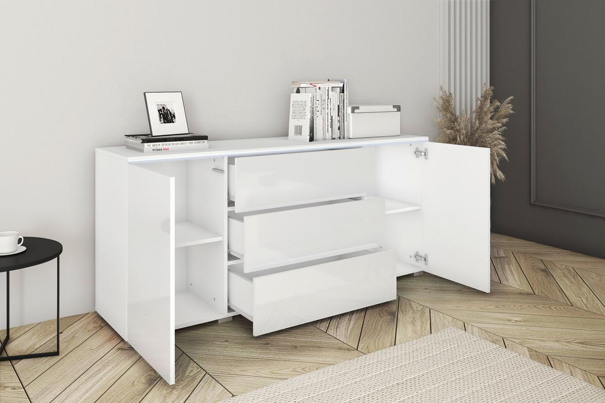 Sideboard Vera mit LED ca. 150 cm Weiß - Weiß Hochglanz/Weiß, LIFESTYLE, Holzwerkstoff/Kunststoff (150/67,9/39,5cm) - P & B