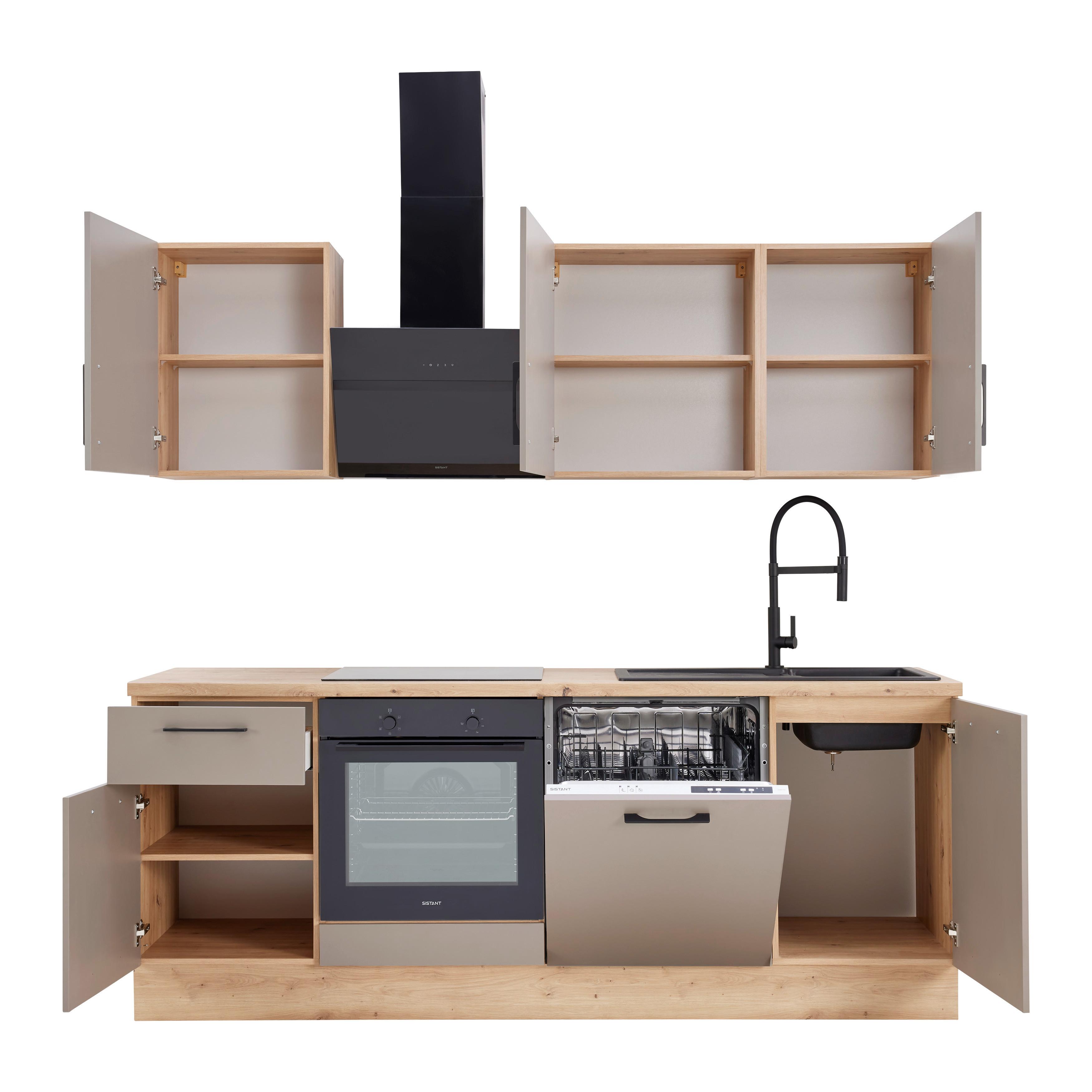 Konyhablokk Linz Z220 - fekete/Artisan tölgy, Modern, faalapú anyag/fém (220cm)