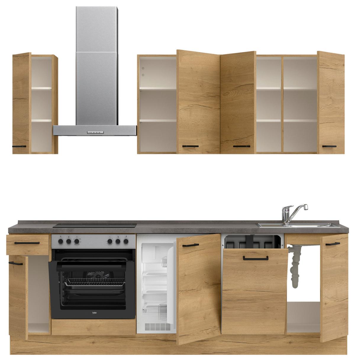 Küchenblock Structura Low m. Geräten Eiche - Schieferfarben/Eichefarben, MODERN, Holzwerkstoff/Metall (240cm) - Nobilia