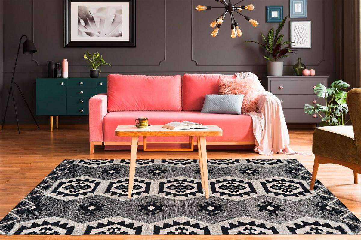 FLACHWEBETEPPICH ETHNIE 300 GRAU 80CM X 150CM - Grau, Design, Textil (80/150cm) - Kayoom