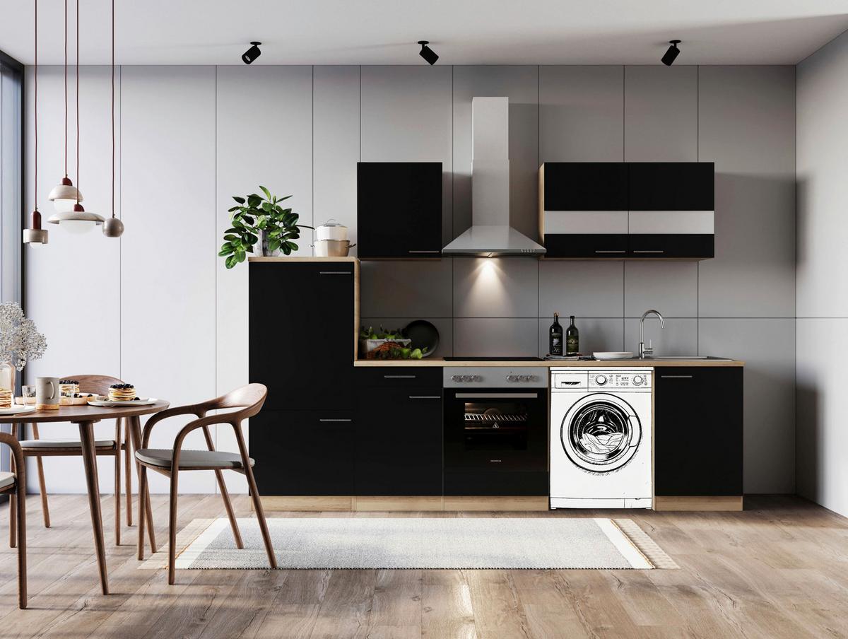 Kuhinjski Blok Z Aparati Merle, 280cm - barve nerjavečega jekla/črna, Basics, kovina/steklo (280cm) - Respekta