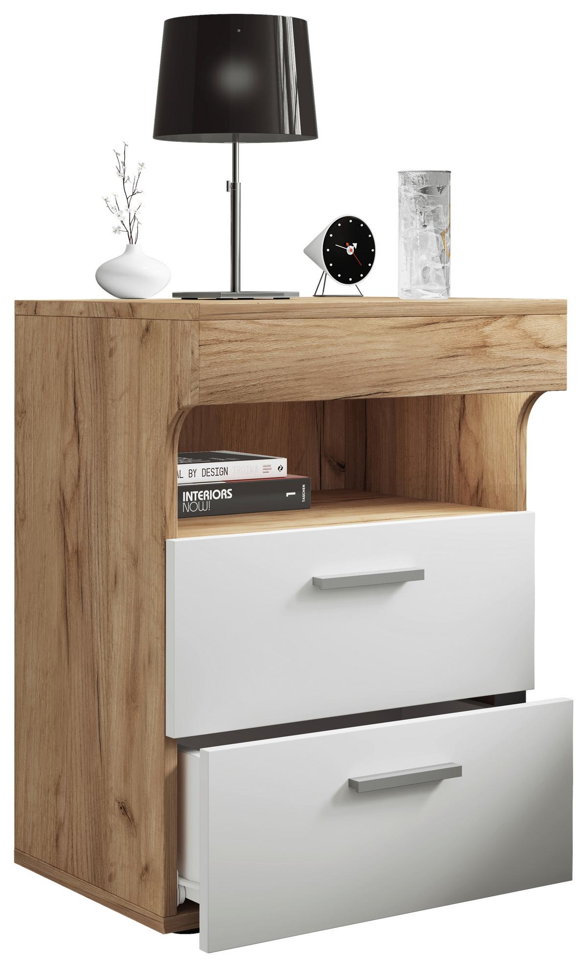 NACHTKÄSTCHEN SLEPAL L - Honigeiche/Weiss, Modern, Holzwerkstoff/Kunststoff (45/61/39cm) - MID.YOU