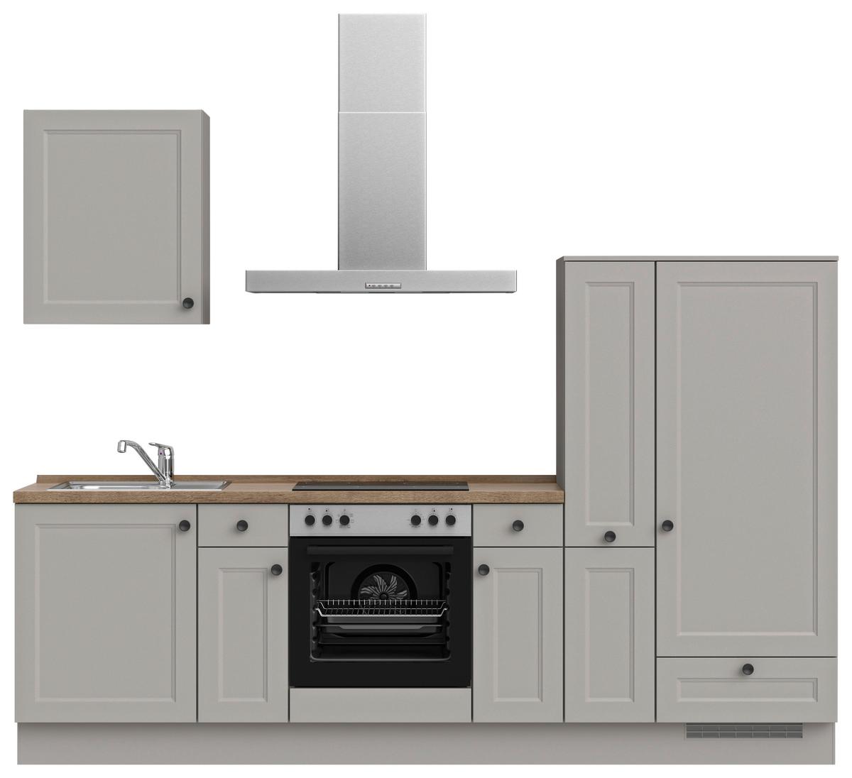 Küchenblock Cascada Low m. Geräten Grau - Eiche dunkel/Schwarz, MODERN, Holzwerkstoff/Metall (270cm) - Nobilia