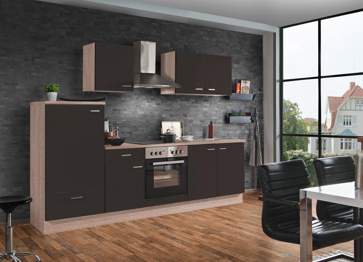 Menke Küchenblock Classic Dunkelbraun/Eiche ca. 270cm - Dunkelbraun/Silberfarben, KONVENTIONELL, Holzwerkstoff/Kunststoff (270cm) - Menke