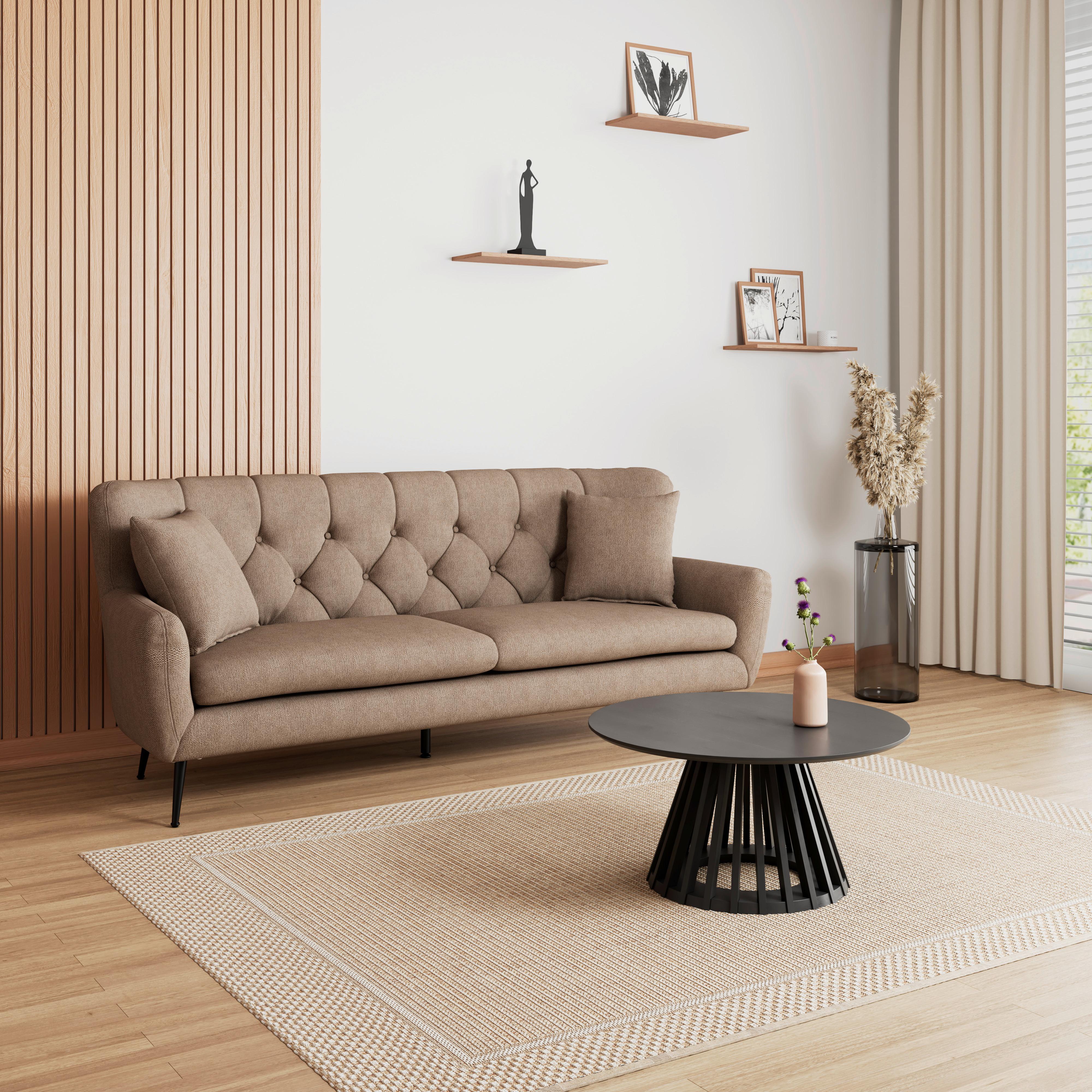 Sofa Liliana Webstoff Braun - Schwarz/Braun, MODERN, Holz/Textil (227/95/93cm) - Bessagi Home
