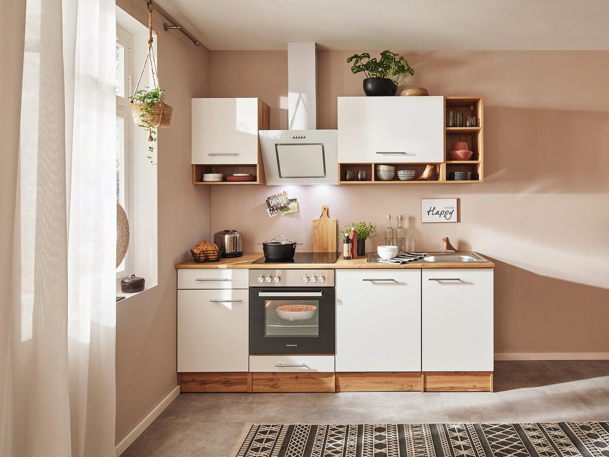 Kuhinjski Blok Z Aparati Economy, Bela, Barva Hrasta - barve hrasta/bela, Moderno, leseni material (220cm) - Respekta