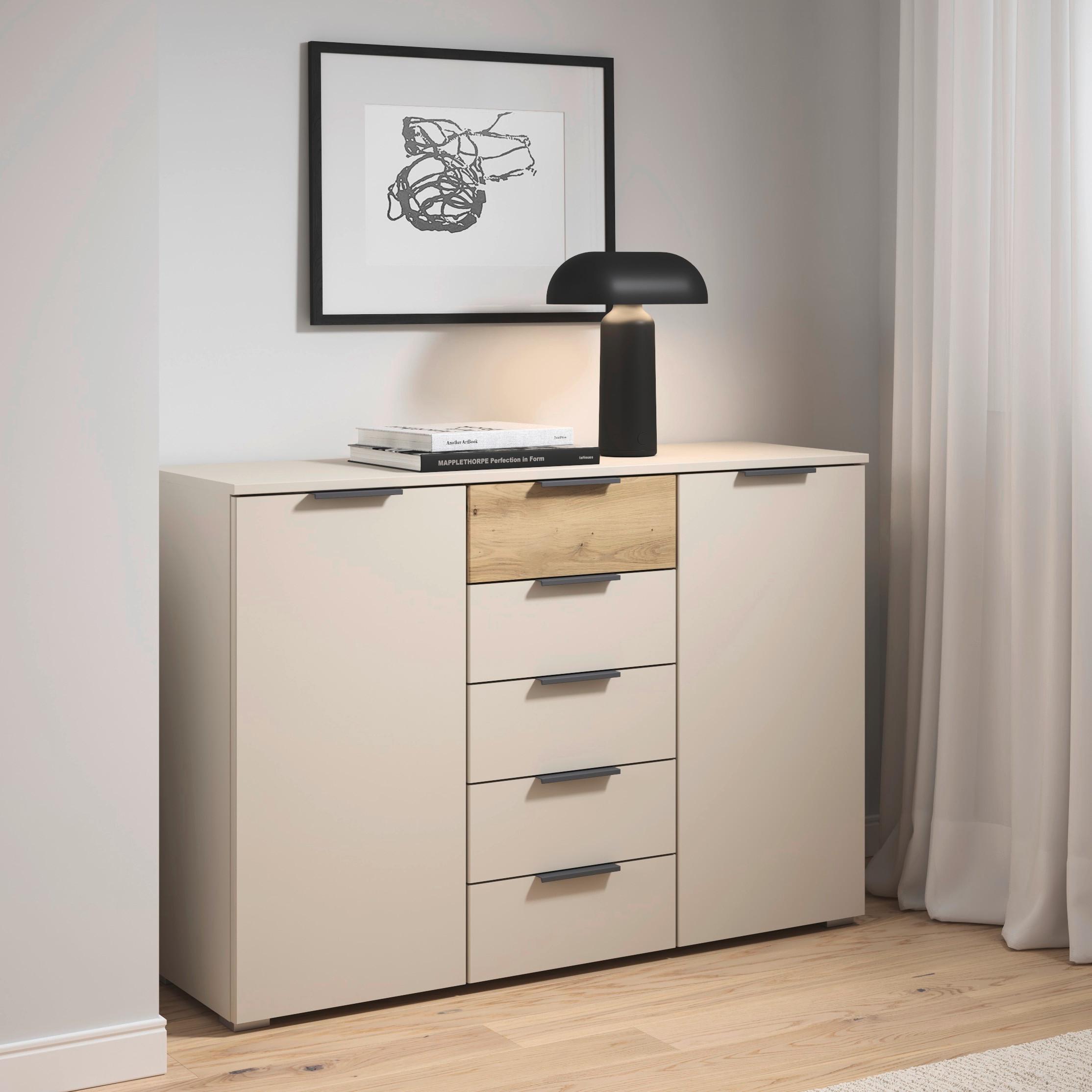 Kommode Ellmau Champagner/Eiche Artisan - Champagner/Alufarben, KONVENTIONELL, Holzwerkstoff/Kunststoff (120/84/40cm) - Premium Living
