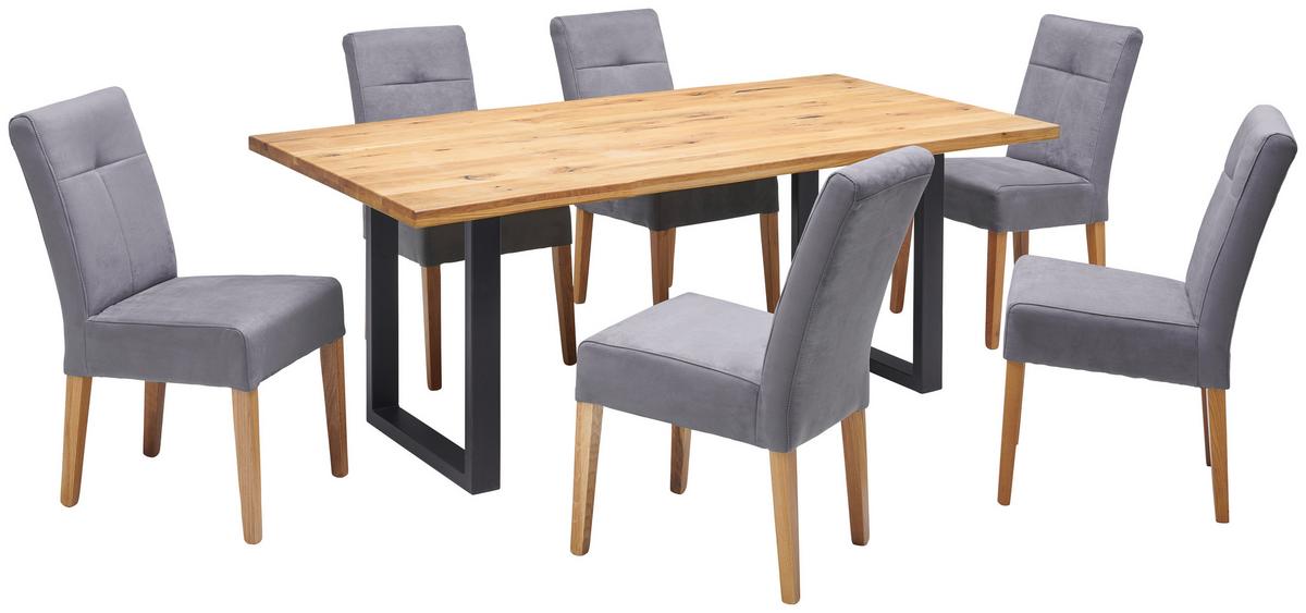 Masă sufragerie Rockford - culoare lemn stejar/negru, Modern, lemn/metal (200/77/100cm)