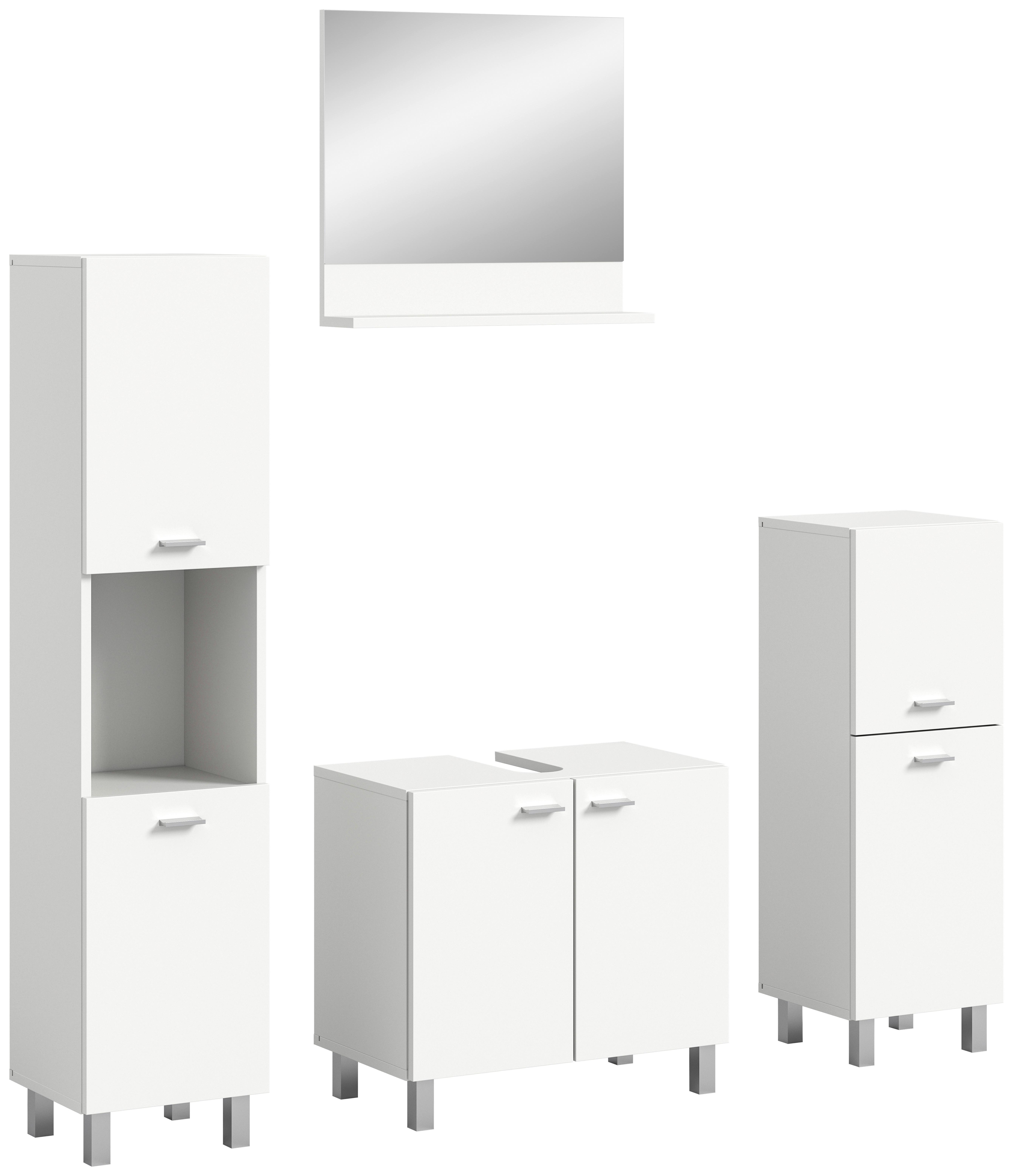 Kopalnica Boston, Bela, 4-Delna - srebrne barve/bela, Moderno, umetna masa/steklo (117cm) - MID.YOU
