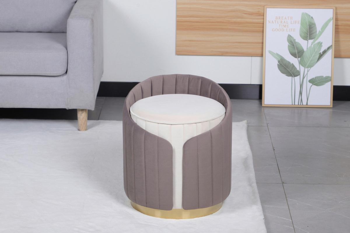 HOCKER CORVIN 125 - Taupe/Beige, Design, Textil/Metall (40/45cm) - Kayoom