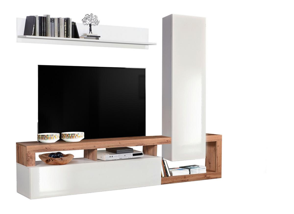 Szekrénysor Dallas - Wotan tölgy/fehér, Basics, faalapú anyag (219/173/35cm)