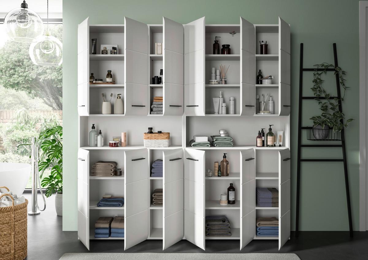 Hochschrank Ice ca. 180x185 cm Weiß - Weiß Hochglanz/Silberfarben, MODERN, Holzwerkstoff/Kunststoff (180/185/30cm) - MID.YOU