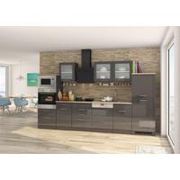 Küchenblock Mailand m. Geräten Anthrazit/Eiche B: ca. 340 cm - Chromfarben/Eichefarben, MODERN, Holzwerkstoff/Metall (340cm) - Held