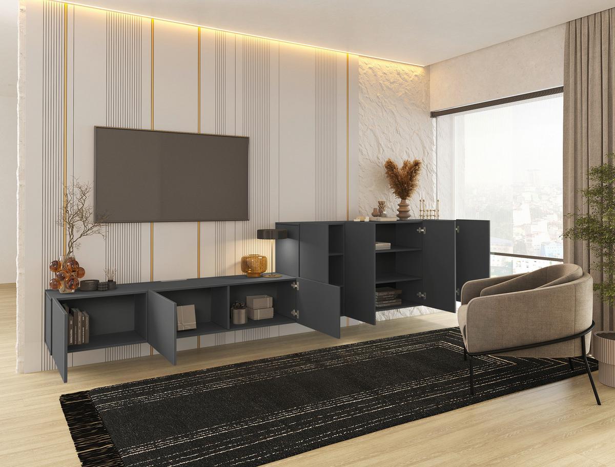 KOMODA NISKA NEWNIQ - antracytowy, Design, materiał drewnopochodny (180/36,7/42cm) - Hom`in