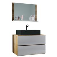 Kopalnica Lendas M, Medeni Hrast, Bela - črna/bela, Moderno, steklo/leseni material (81cm) - MID.YOU