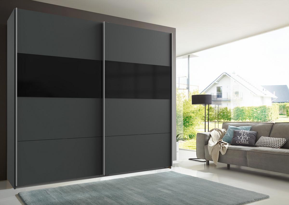 Schwebetürenschrank in Graphitfarben/Schwarz - Graphitfarben/Schwarz, KONVENTIONELL, Holzwerkstoff/Metall (225/236/65cm) - Mömax