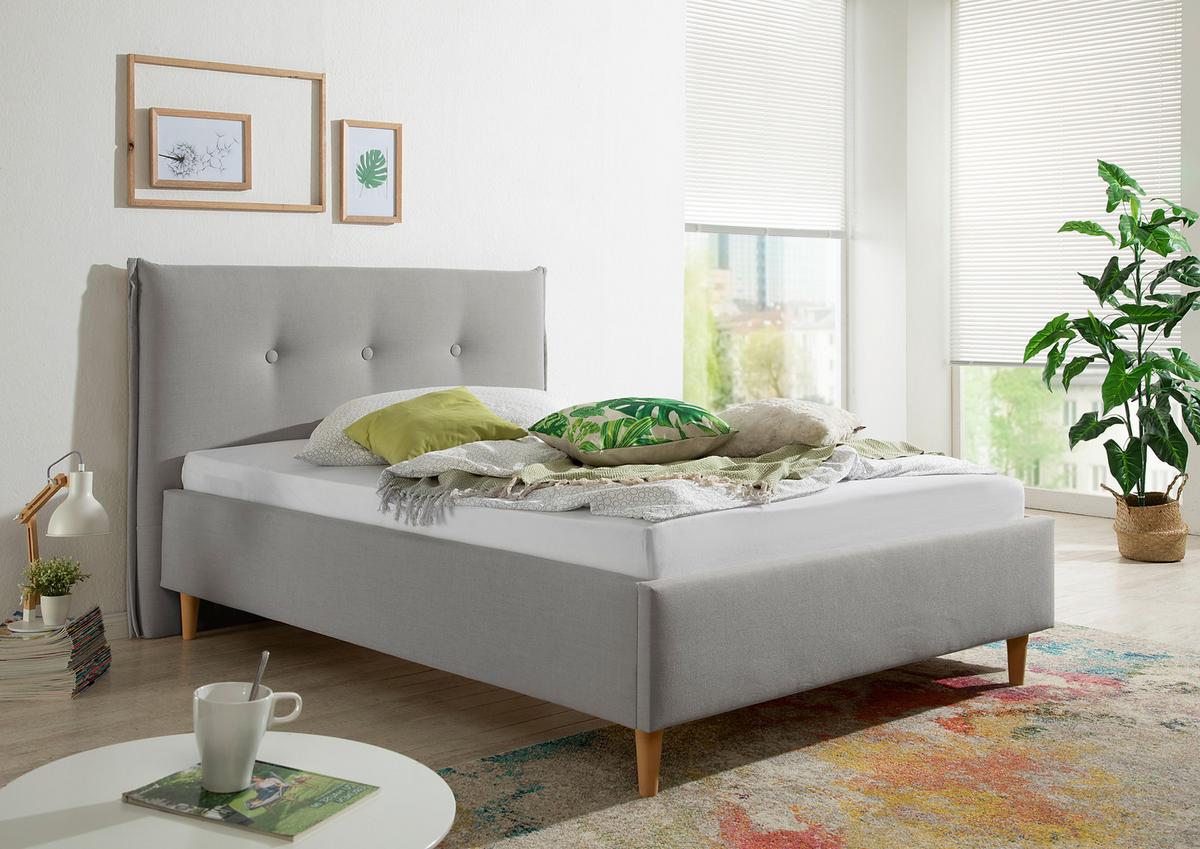 Polsterbett Nelo Grau ca. 140x200 cm - Naturfarben/Grau, MODERN, Holz/Textil (140/200cm) - Livetastic