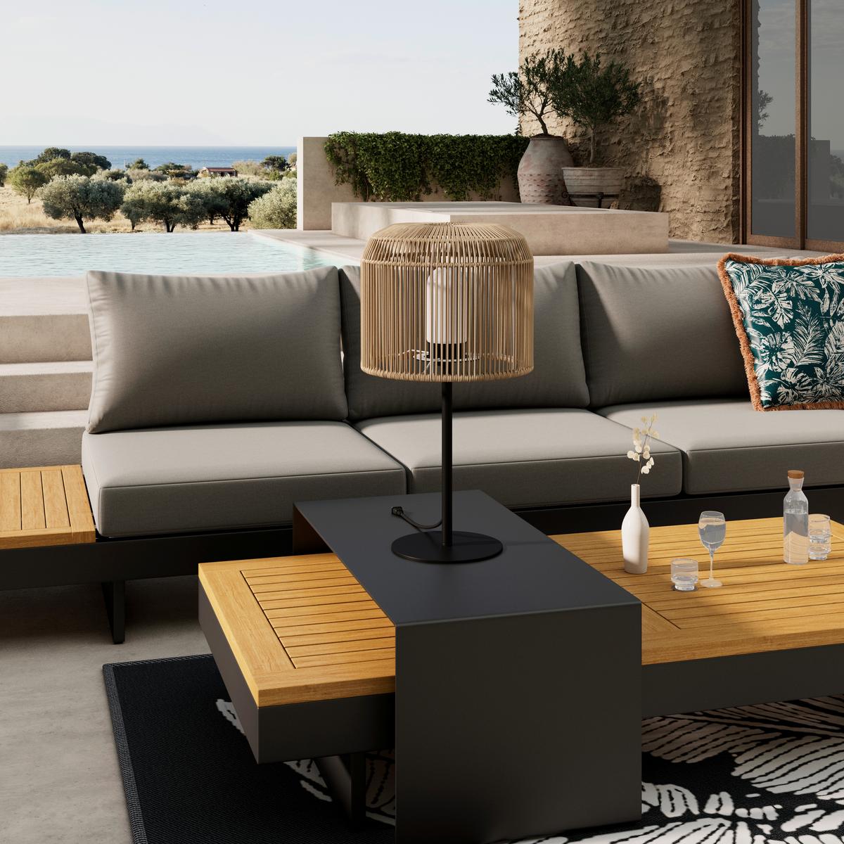 Tischleuchte Ivo in creme max. 40 Watt - Schwarz/Grün, MODERN, Kunststoff/Metall (30/58/30cm) - Bessagi Garden