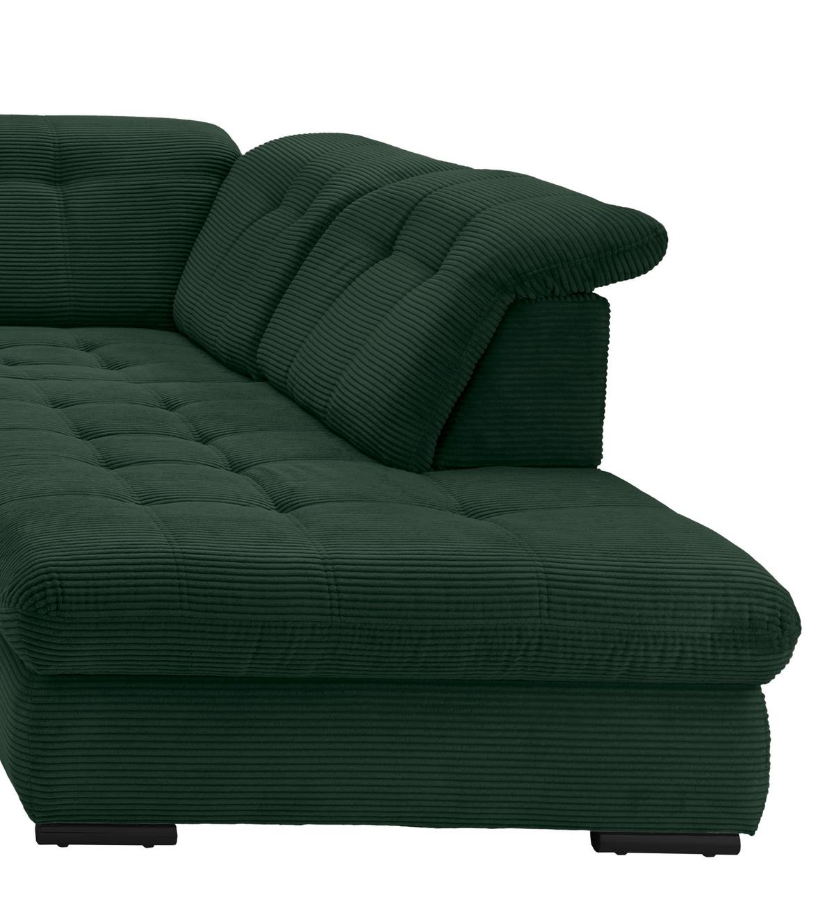 Wohnlandschaft Rigatti Dunkel Grün Cord mit Bettkasten - Dunkelgrün/Schwarz, MODERN, Textil/Metall (184/387/252cm) - Livetastic