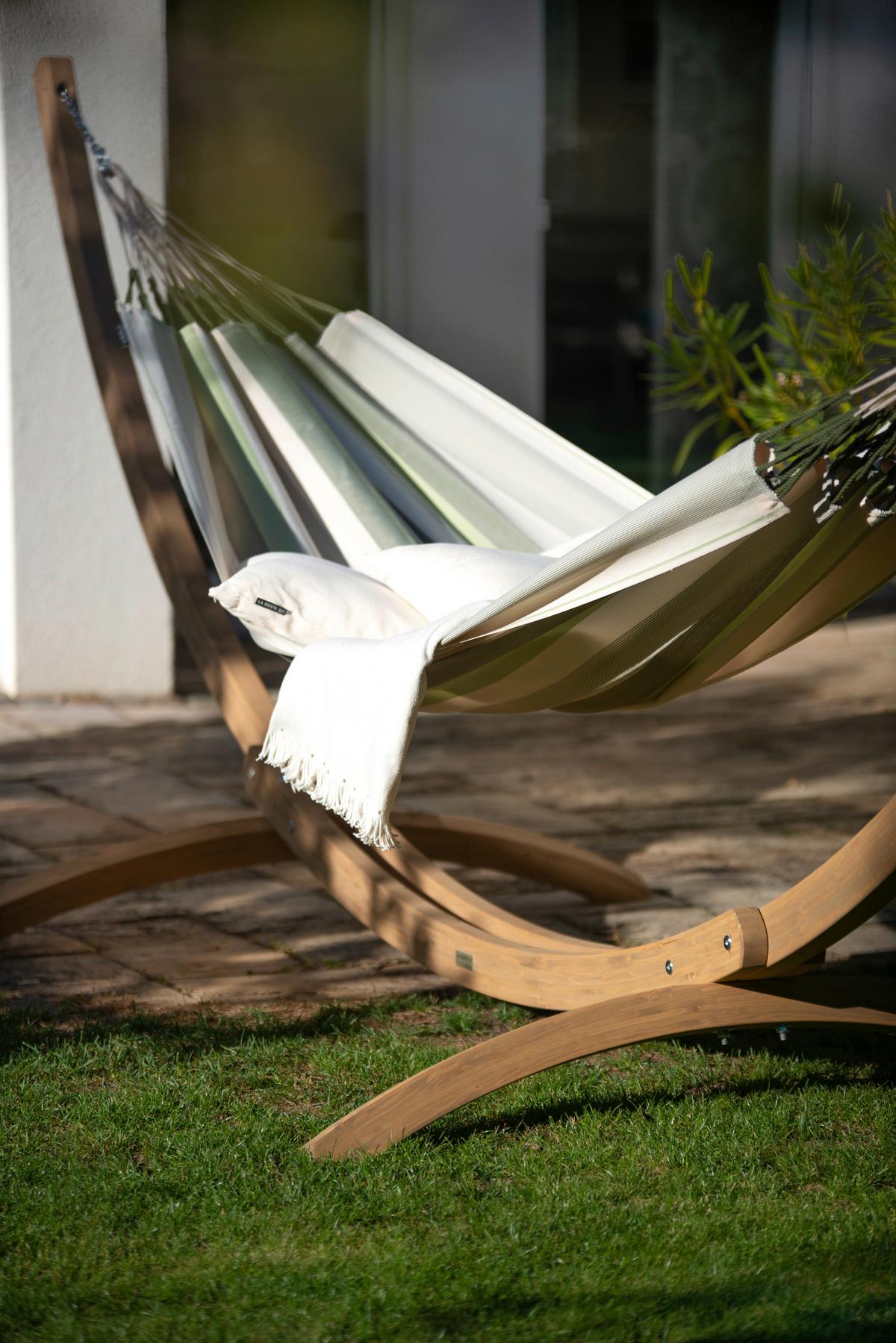 Hängematte Classic Double Hammock Outdoor Weiß/Grün - Weiß/Hellgrün, KONVENTIONELL, Textil (160/350cm) - La Siesta