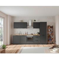 Küchenzeile Meran mit Geräte ca. 300 cm Grau/Eiche - Eiche Wotan/Schwarz, LIFESTYLE, Holzwerkstoff/Metall (300cm) - Held