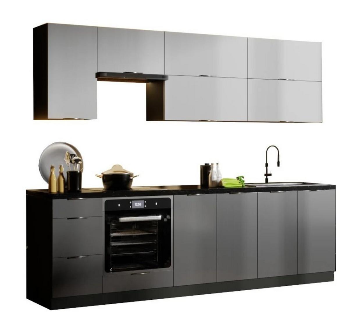 Bucatarie standard CAMILA 260 - grafit/gri, Modern, material pe bază de lemn (260/217/60cm)