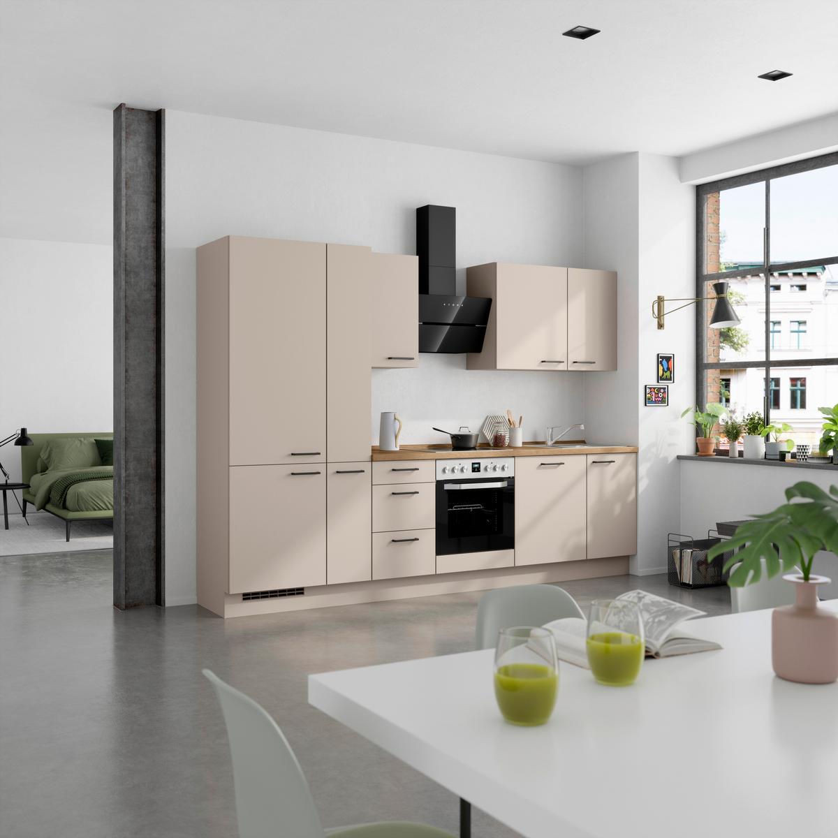 Küchenleerblock Easytouch High o. Geräte Sandfarben - Sandfarben/Eichefarben, MODERN, Holzwerkstoff/Metall (300cm) - Nobilia
