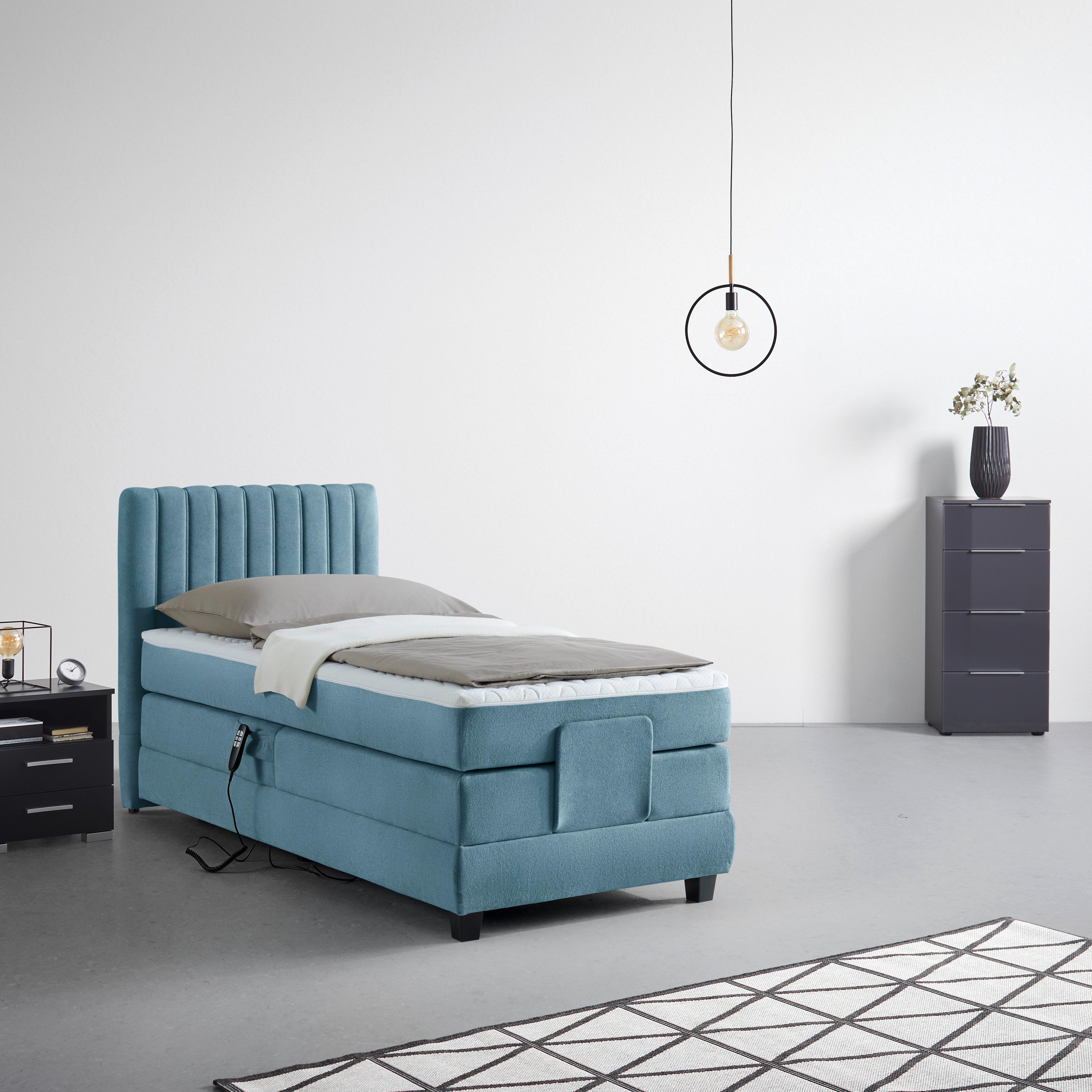 Boxspringbett Dixon Dunkelblau ca. 90x200cm - Schwarz/Dunkelblau, Konventionell, Holz/Holzwerkstoff (90/200cm) - Premium Living