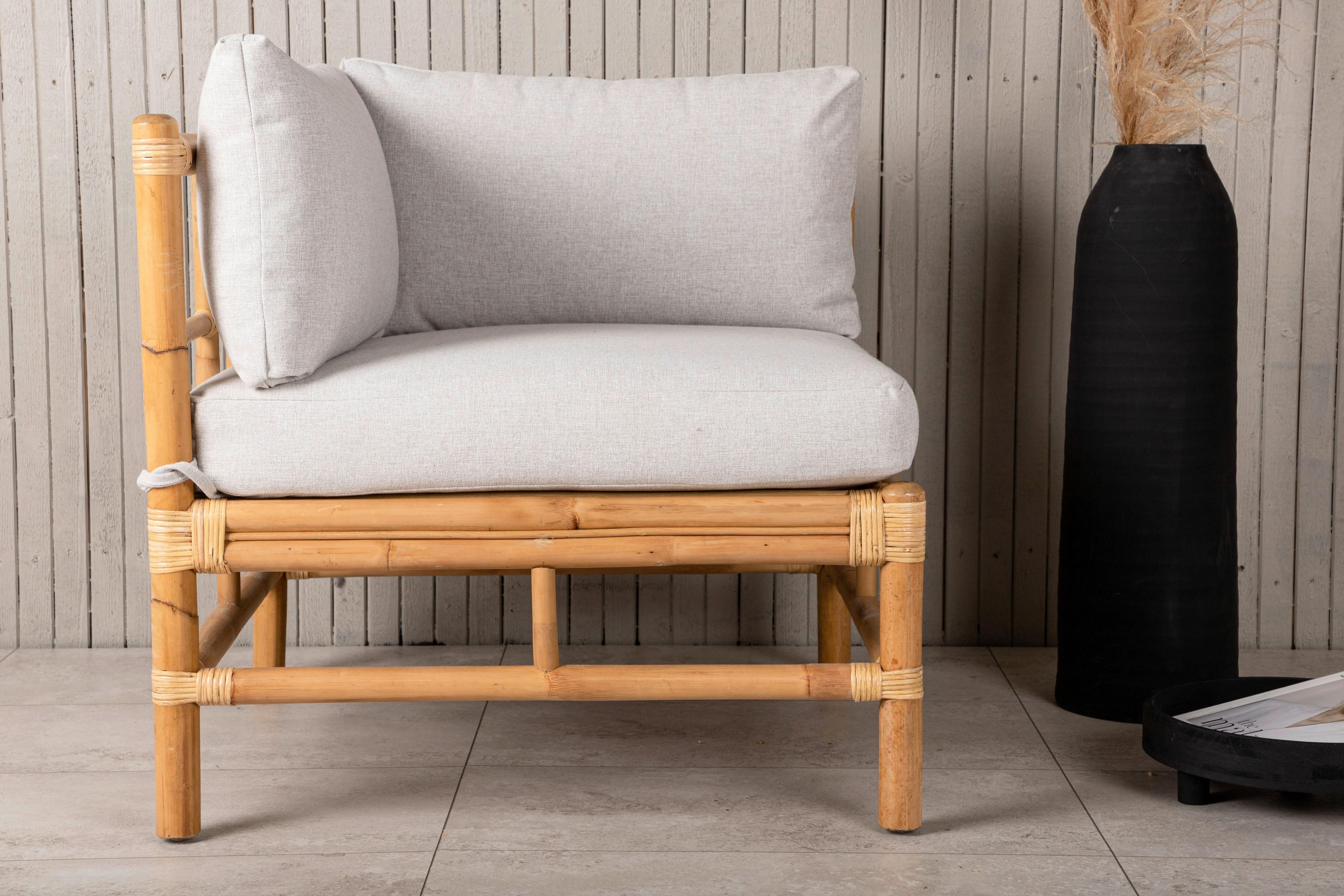 Loungeeckteil Cane Bambus Rattan ca. 75x70 cm - Hellbraun, KONVENTIONELL, Holz/Textil (75/70/74cm) - Gardenson