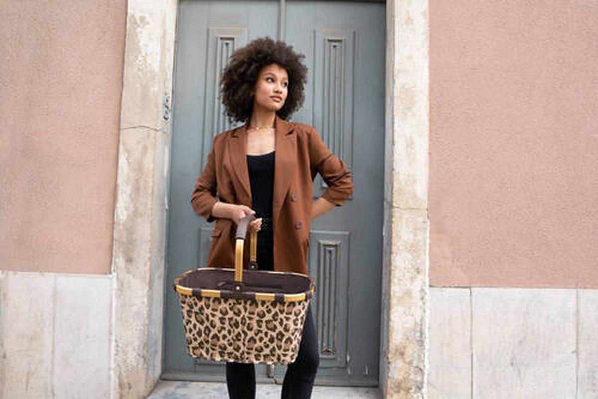 KOSZYK NA ZAKUPY BK6047 - czarny/brązowy, Basics, tworzywo sztuczne/tkanina (49/29/28cm) - Reisenthel