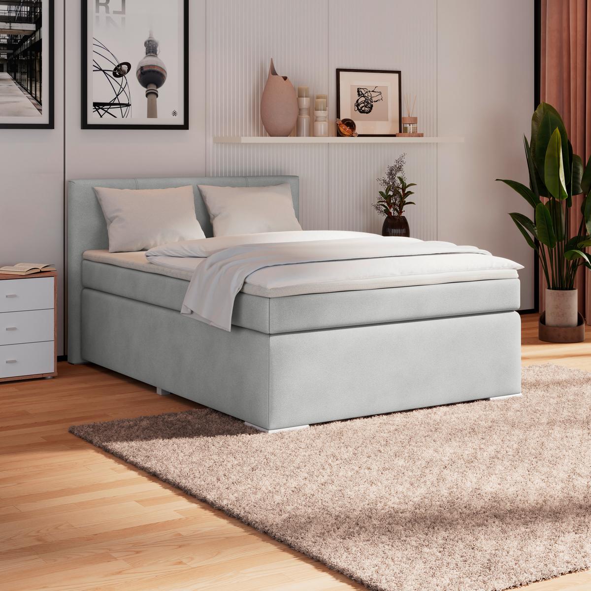 Boxspring Krevet Mira - srebrne boje/boje škriljevca, Konvencionalno, drvo/tekstil (120/200cm) - Best Price