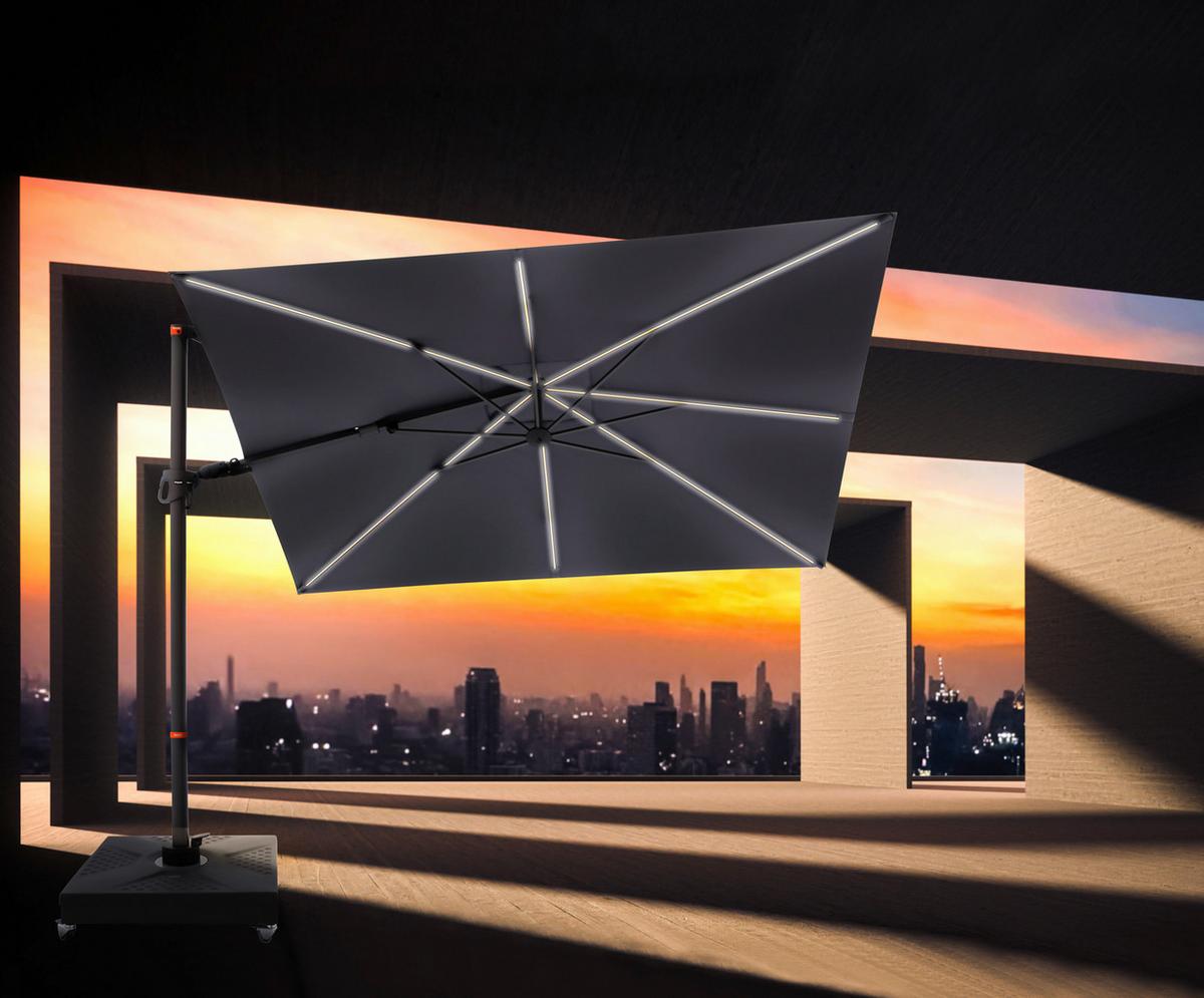 Ampelschirm Myzone LED Anthrazit ca. 300x220cm - Anthrazit, Basics, Textil/Metall (300/220cm) - Doppler