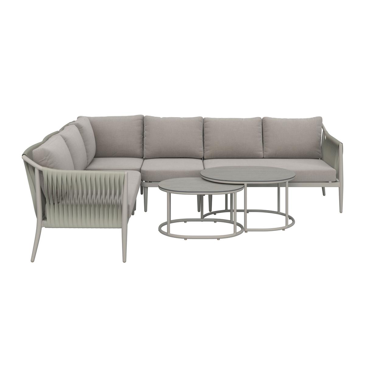 Loungegarnitur Alvina Outdoorstoff/Metall +Abdeckung - Creme, MODERN, Kunststoff/Textil (259/74/199cm) - Bessagi Garden